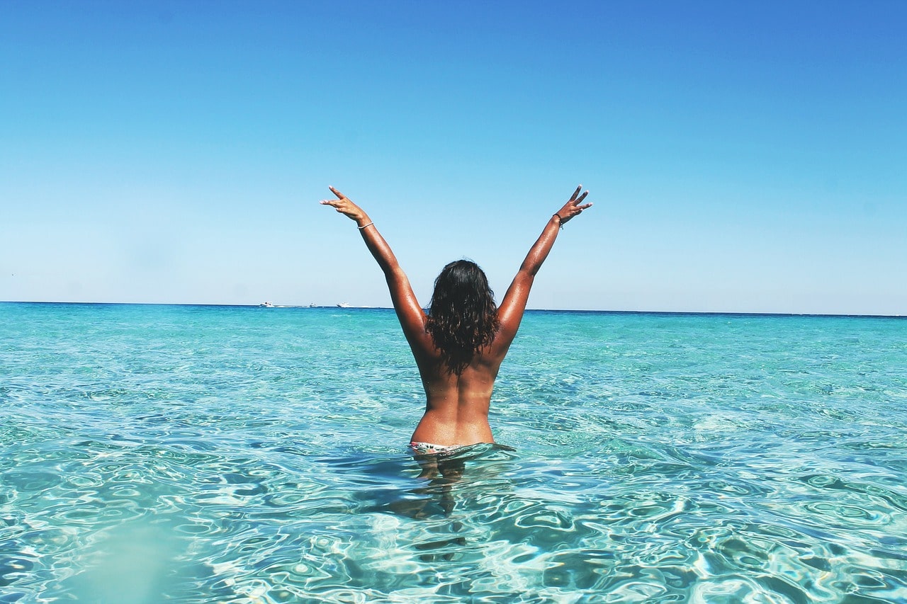 woman on the beach in the sea