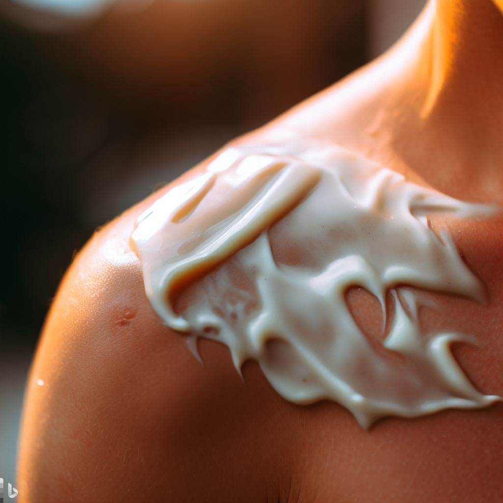a body with a thick layer of sunscreen on the shoulder