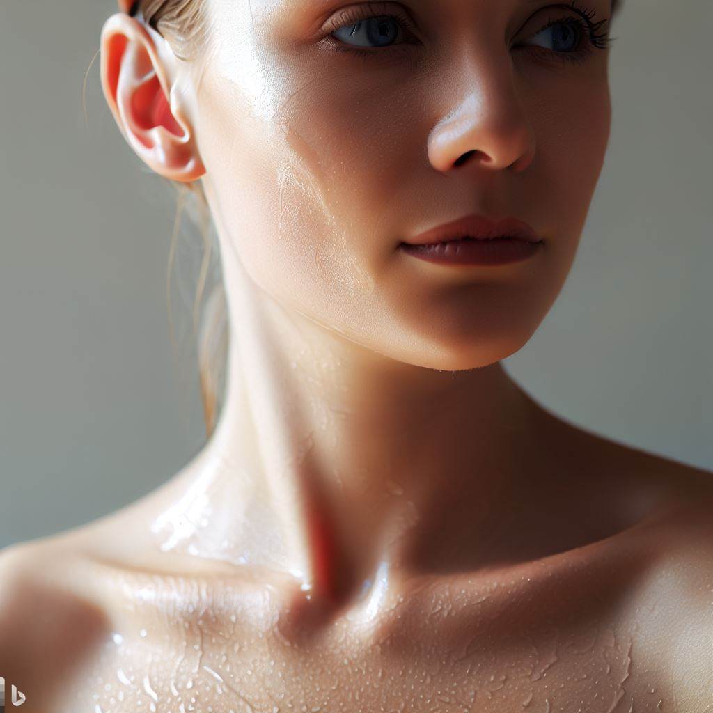 a woman with sweat on her body