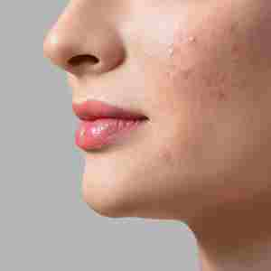 profile of a woman with acne pimples on her face